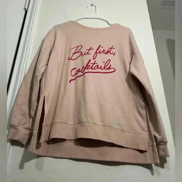 Wildfox Henley But First Cocktails Statement Long Sleeveve Pullover Sweater Sz M - Picture 4 of 12